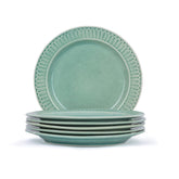 Ceramic Dinner Plates Set Of 6 Pieces, Light Mint Carving Series | Ceramic Plates Set - Glossy Finish Plate Set | Ceramic Dinner Plates - Set Of 6 Plates | Microwave Safe & Chip Resistant